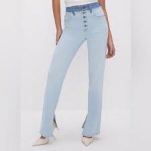 Good American Straight Leg Jeans Size 16 Light Wash Frayed Waist Split Hem